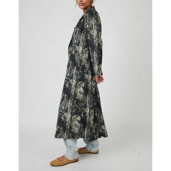 🎉LAST CHANCE🎉 FREE PEOPLE Rae Printed Duster / Washed Black Combo - Picture 4 of 6